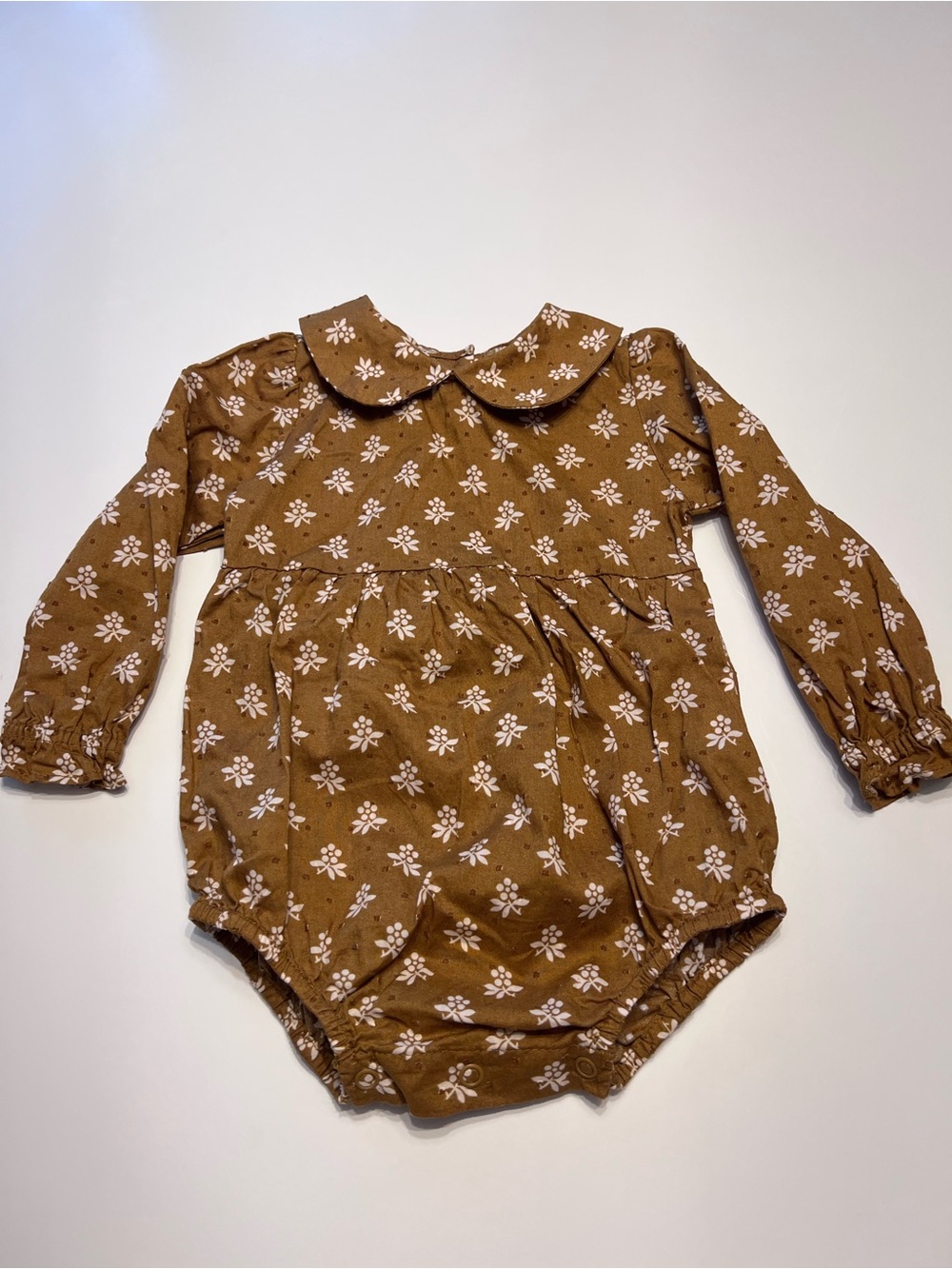 Rylee + Cru Brown Floral Peter Pan Collar Long-Sleeve Baby One-Piece